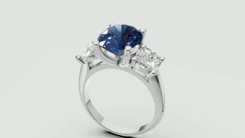 Three-stone sapphire ring, designed and made by Andrews Jewelers